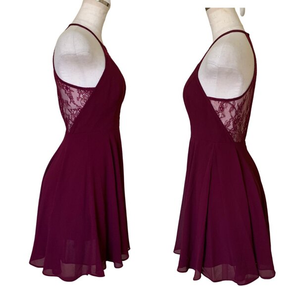 Lulus Burgundy Red Lace Backless Skater Fit & Flare Mini Dress XS - Picture 3 of 12